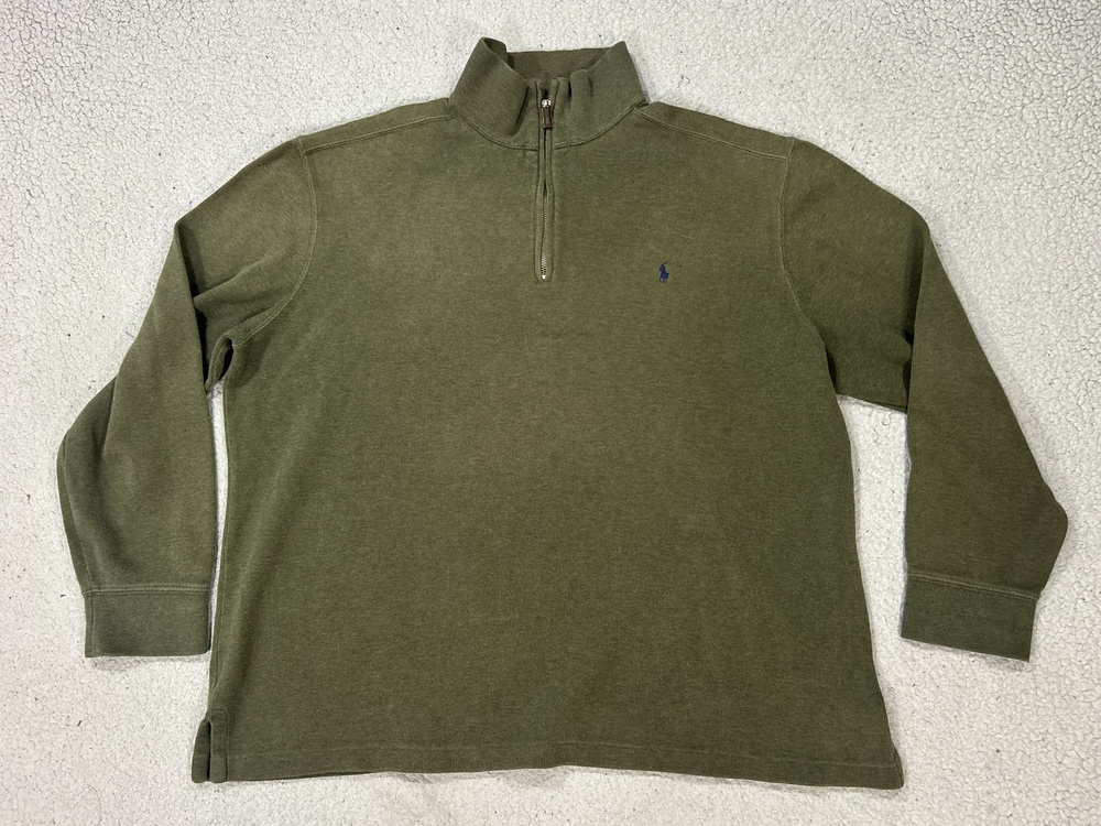 Polo By Ralph Lauren Sweater Mens XL Green Cotton Quarter Zip Mock Neck Pullover